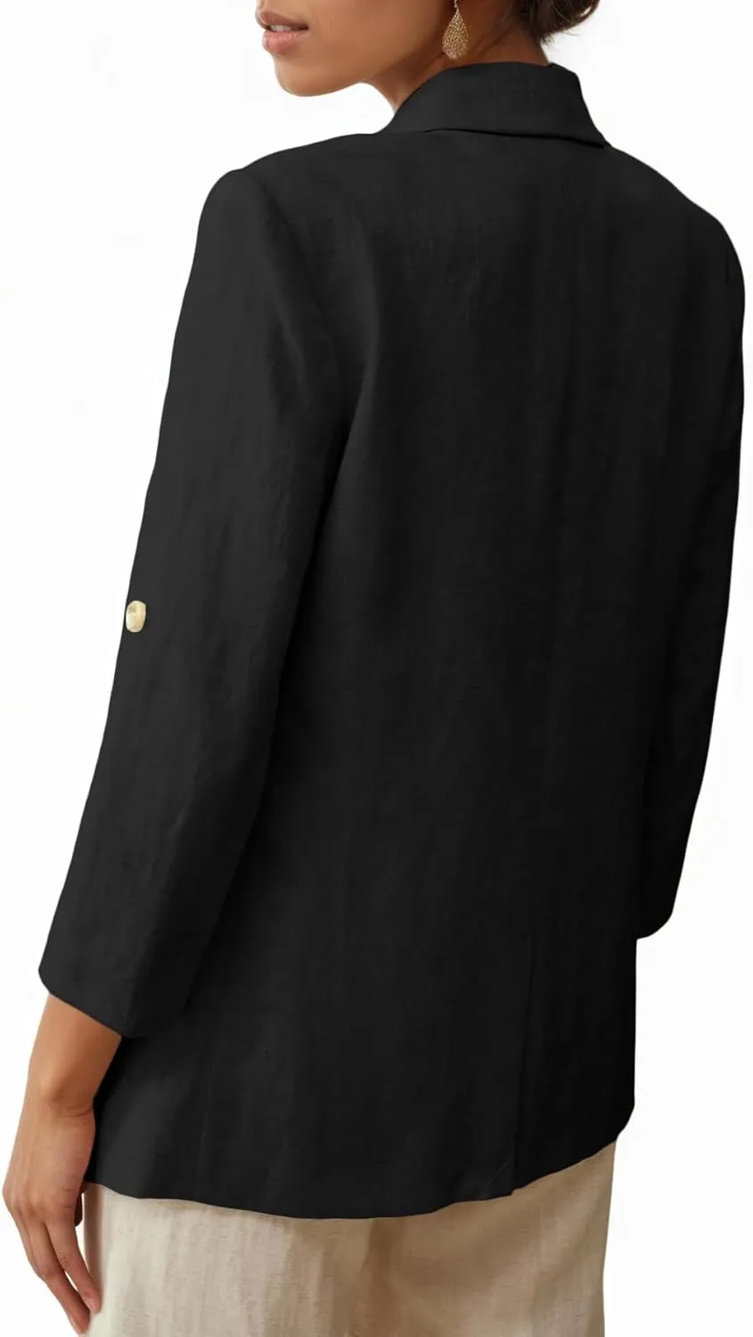 2025 Women's Summer Linen Blazer 3/4 Sleeve Long Lightweight Fully-Lined Trendy Casual Work Office Suit Jackets