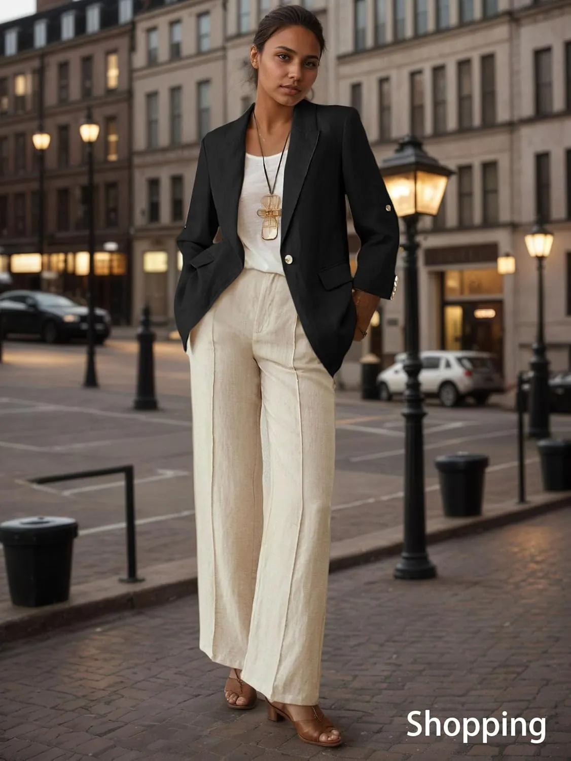 2025 Women's Summer Linen Blazer 3/4 Sleeve Long Lightweight Fully-Lined Trendy Casual Work Office Suit Jackets