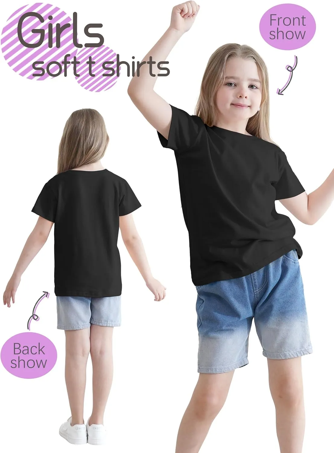 5 Pack Girls Shirts Short Sleeve Shirt for Girls Soft Cotton Tees Kids Tshirts Clothes Summer Tops T-Shirt