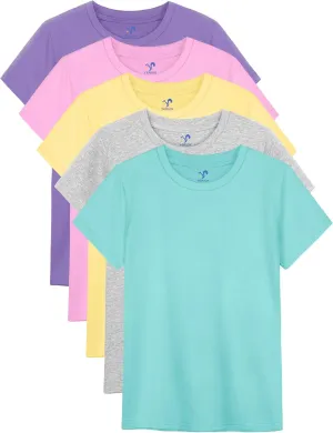 5 Pack Girls Shirts Short Sleeve Shirt for Girls Soft Cotton Tees Kids Tshirts Clothes Summer Tops T-Shirt