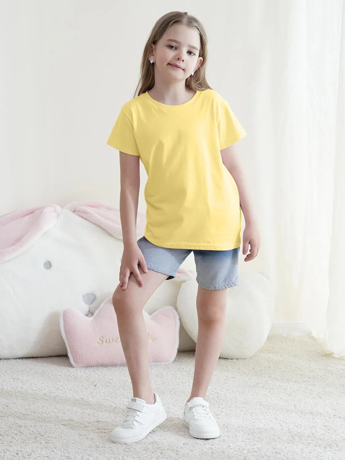 5 Pack Girls Shirts Short Sleeve Shirt for Girls Soft Cotton Tees Kids Tshirts Clothes Summer Tops T-Shirt