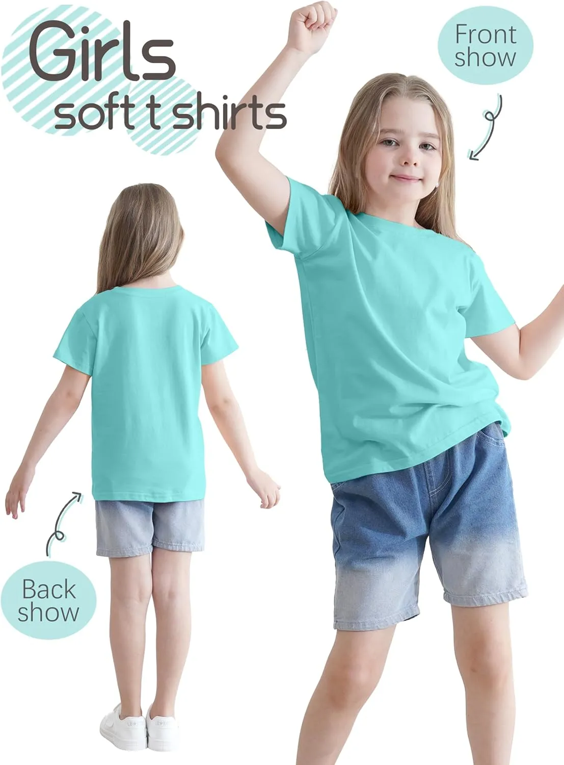 5 Pack Girls Shirts Short Sleeve Shirt for Girls Soft Cotton Tees Kids Tshirts Clothes Summer Tops T-Shirt