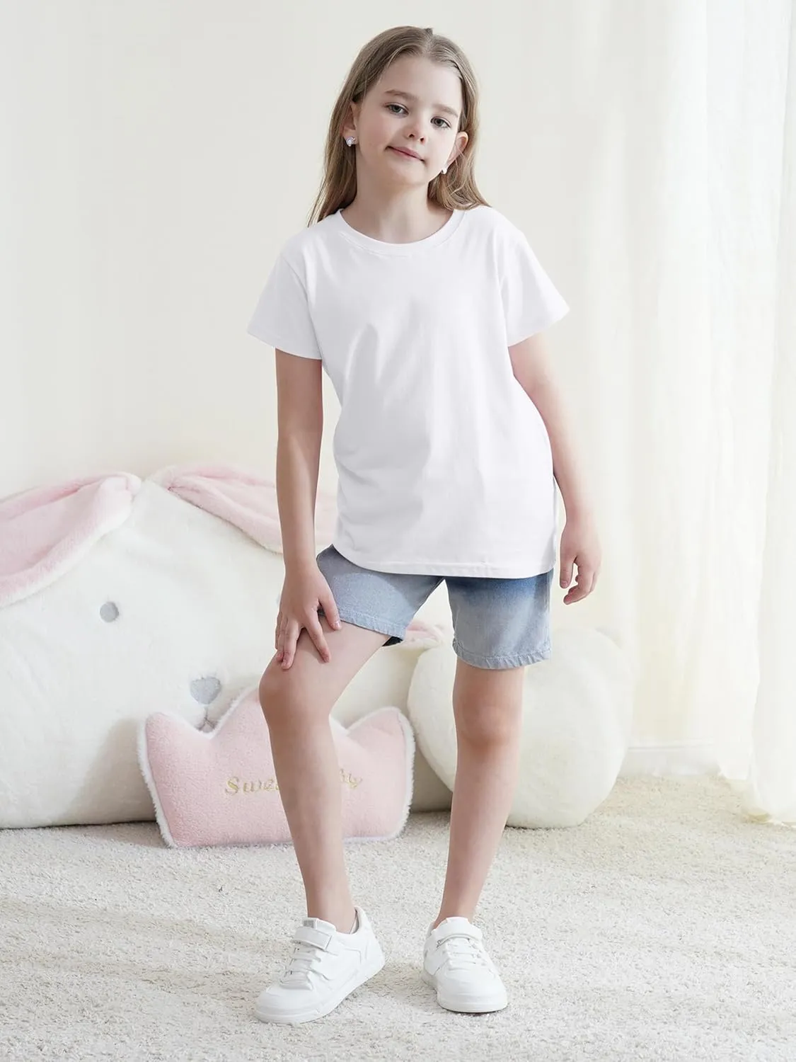 5 Pack Girls Shirts Short Sleeve Shirt for Girls Soft Cotton Tees Kids Tshirts Clothes Summer Tops T-Shirt