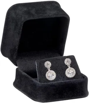 Allure - Rich Suede Black Luxury Earring Box, Elegant Diamond Earring Case, With Black Velour Interior, Jewelry Display Gift Box, For Unique Proposal, Engagement Or Wedding.