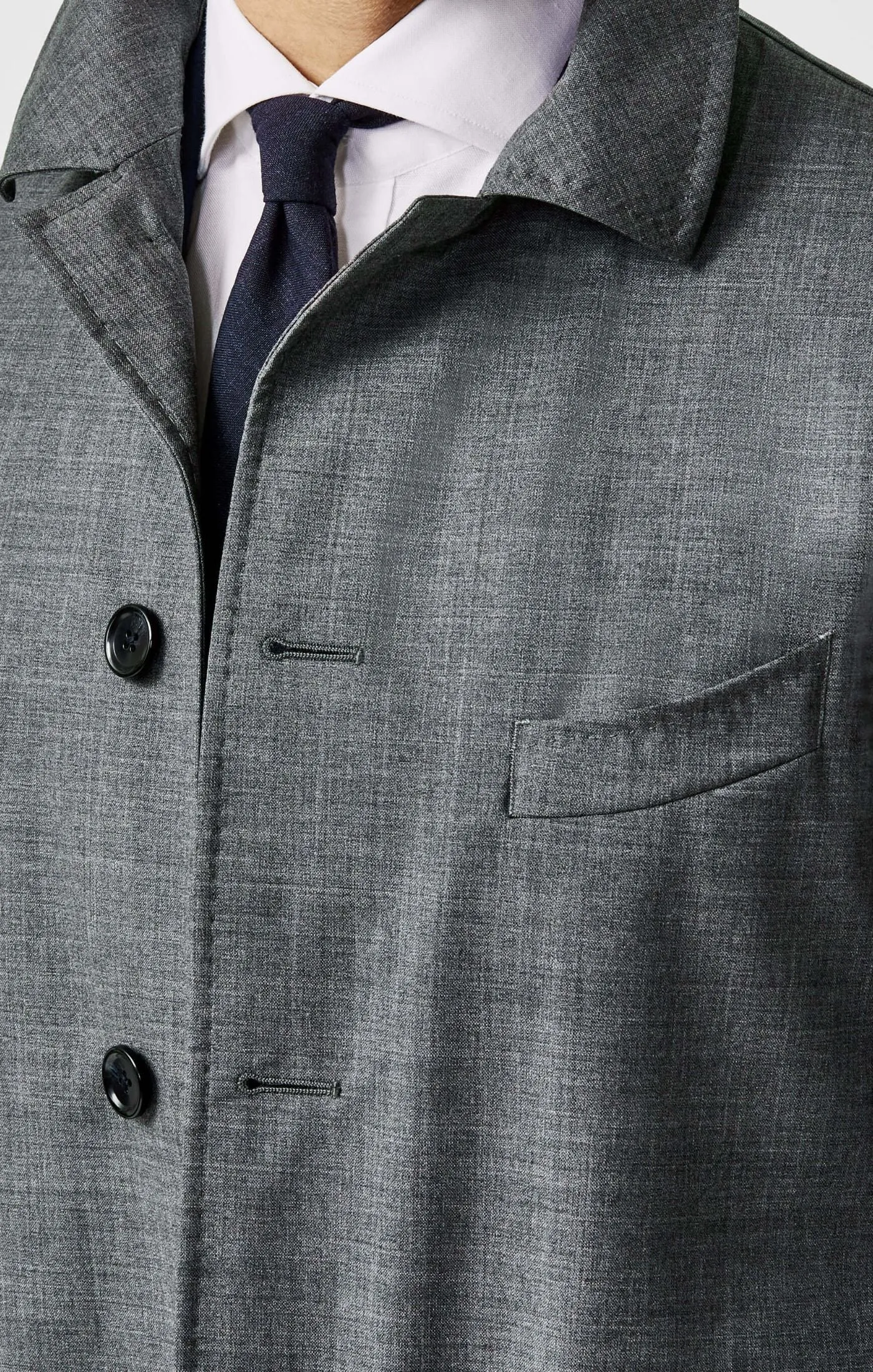 Barberis Canonico Heathered Grey Tech Wool Lightweight Water-Repellent Unconstructed Coat