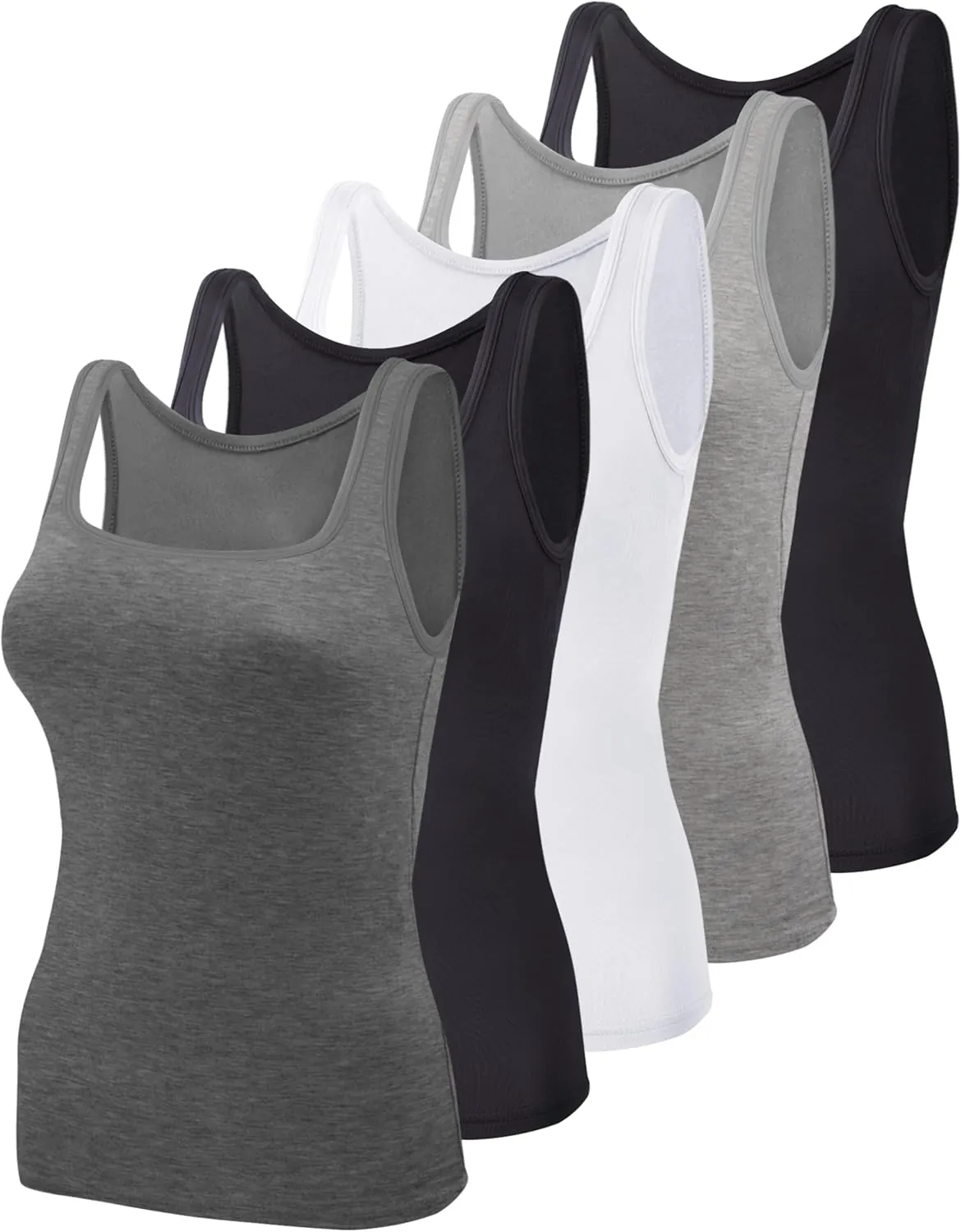 BQTQ 5 Pack Women's Tank Tops Square Neck Sleeveless Ladies Tank Top Undershirts