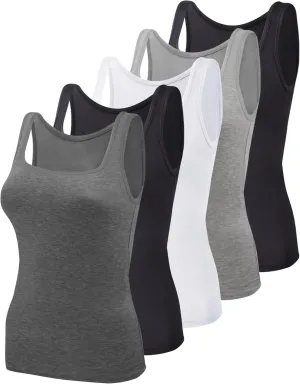 BQTQ 5 Pack Women's Tank Tops Square Neck Sleeveless Ladies Tank Top Undershirts