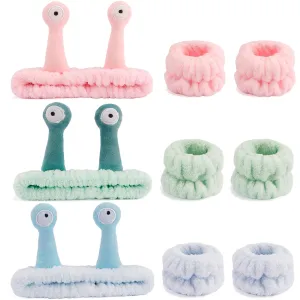 Chanaco Snail Spa Headband Set of 4, Wrist Bands for Washing Face Set of 8, Pink, Green, Blue, Soft & Comfortable, Water Absorption, Cute Design, Wide Occasion, Women's Personal Care, Holiday Gifts
