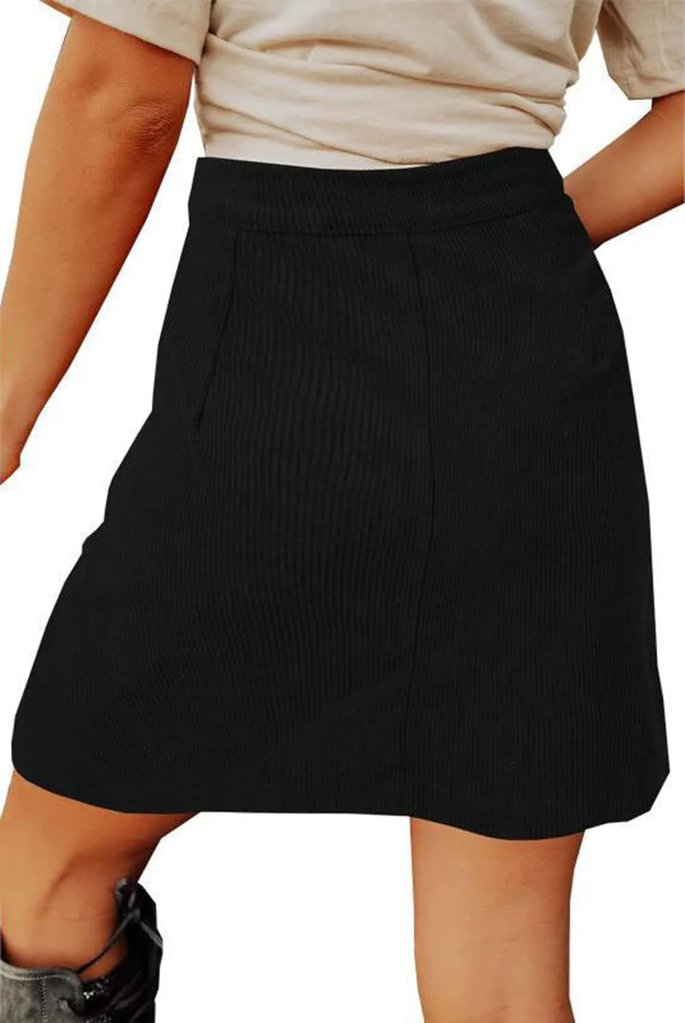 CHARTOU Women Corduroy Skirt Suede Pencil Skirt Office High Waist Button Bodycon Skirt Knee Length