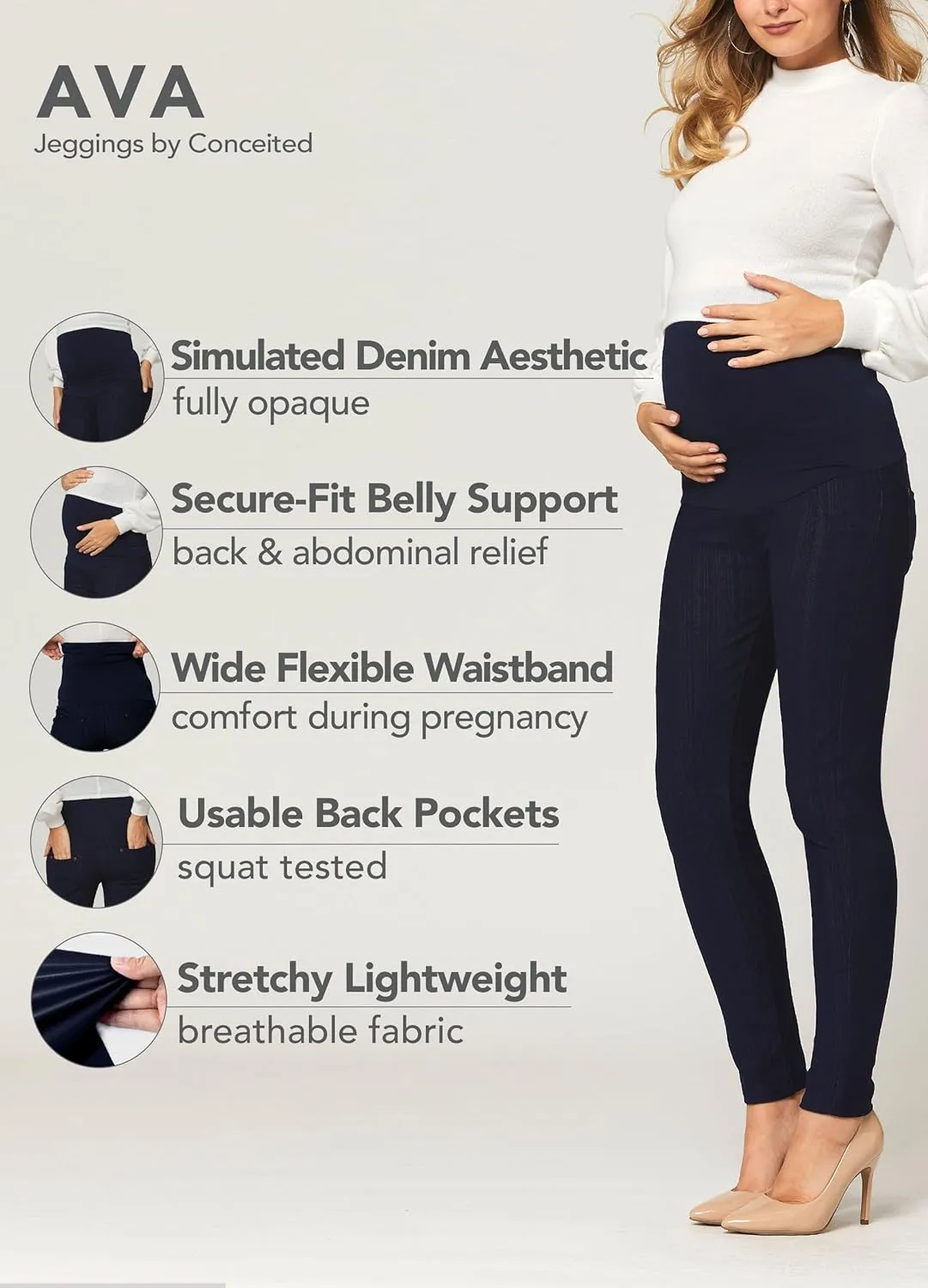 Conceited Jeggings for Women with Pockets - High Waist - Tummy Control Shaping - Regular and Plus Size