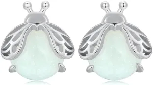Cute Firefly Luminous Stone Earrings for Women 925 Sterling Silver Hypoallergenic Green Tiny Insect Animal Bird Stud Cartilage Piercing Glow in the Dark Earring Dainty Birthday Christmas Jewelry Gifts for Pet-lover