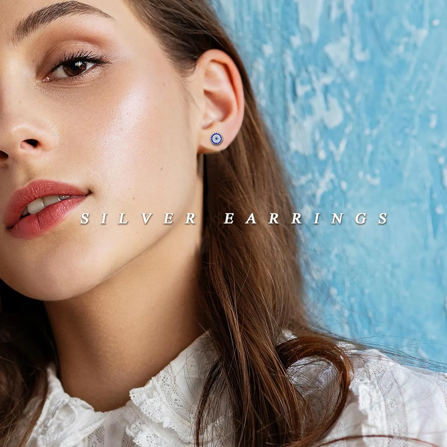 Earrings for Women, 925 Sterling Silver Earring, Fashion Graduation Birthday Gifts Blue Shape Stud Jewelry for Girls Teen