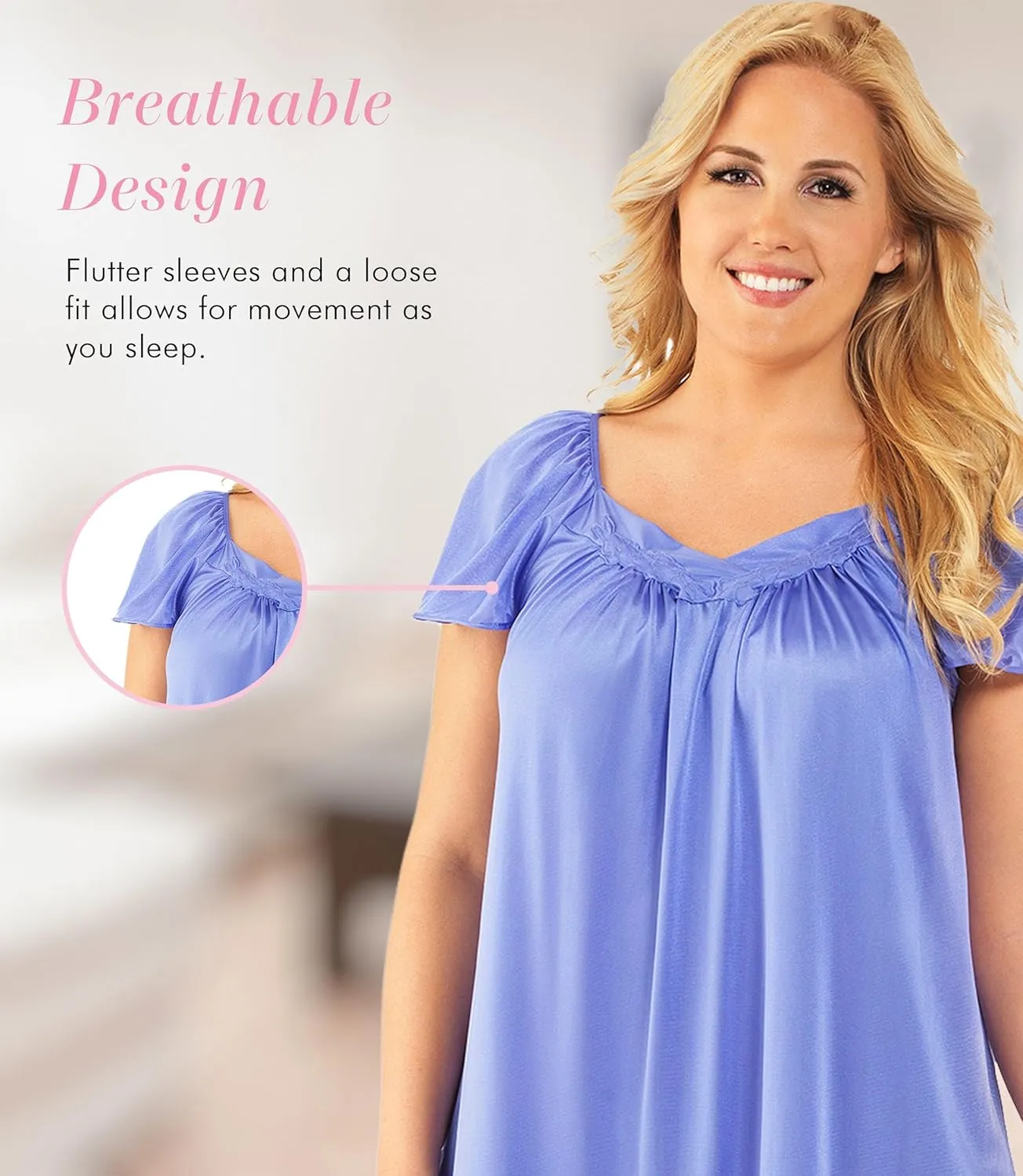Exquisite Form 30109 Women's Nylon Tricot Flutter Sleeve Short Knee Length Nightgown