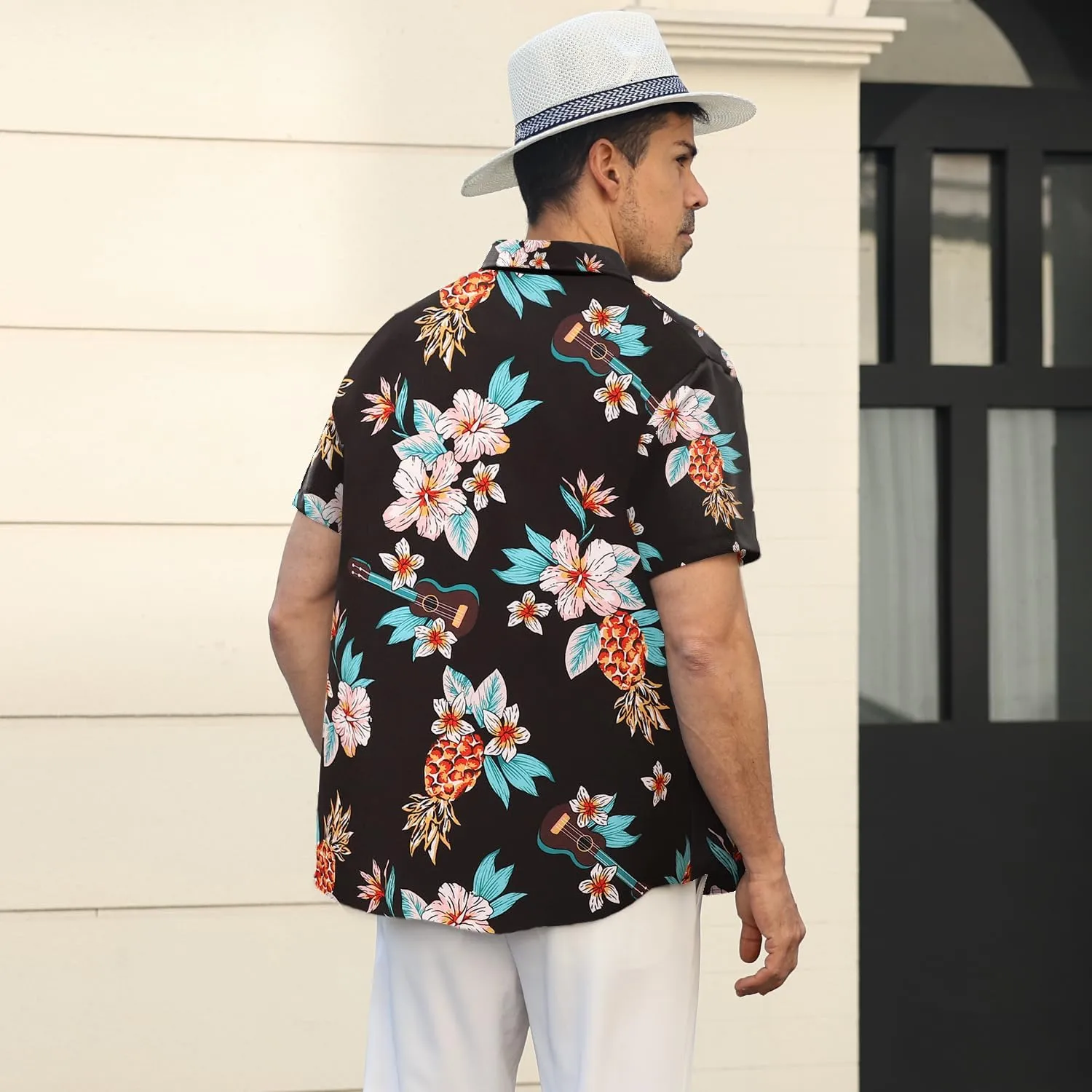 Hawaiian Shirt for Men Sleeves Printed Casual Button Down Summer Beach Dress Shirts