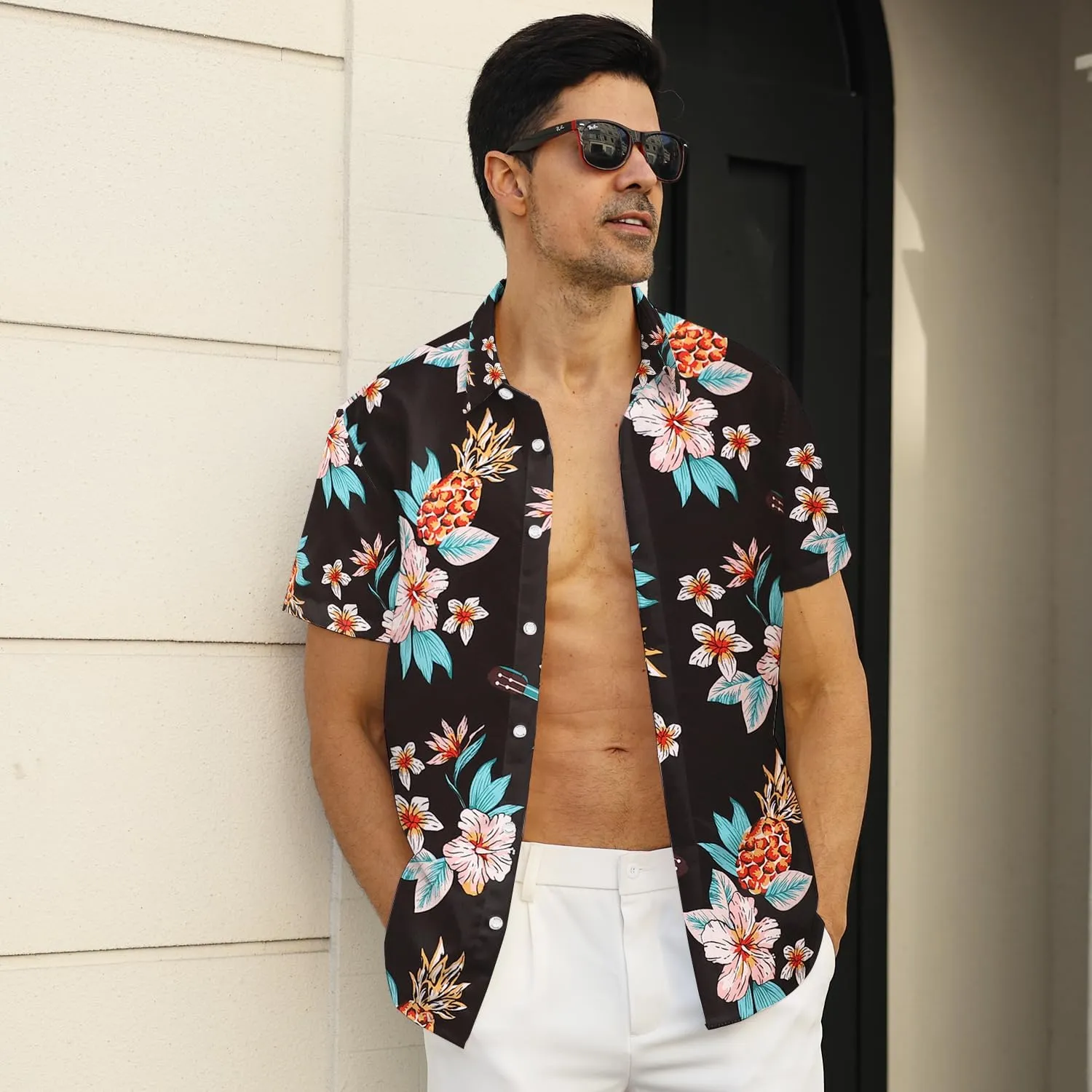 Hawaiian Shirt for Men Sleeves Printed Casual Button Down Summer Beach Dress Shirts