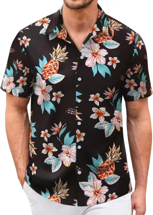 Hawaiian Shirt for Men Sleeves Printed Casual Button Down Summer Beach Dress Shirts
