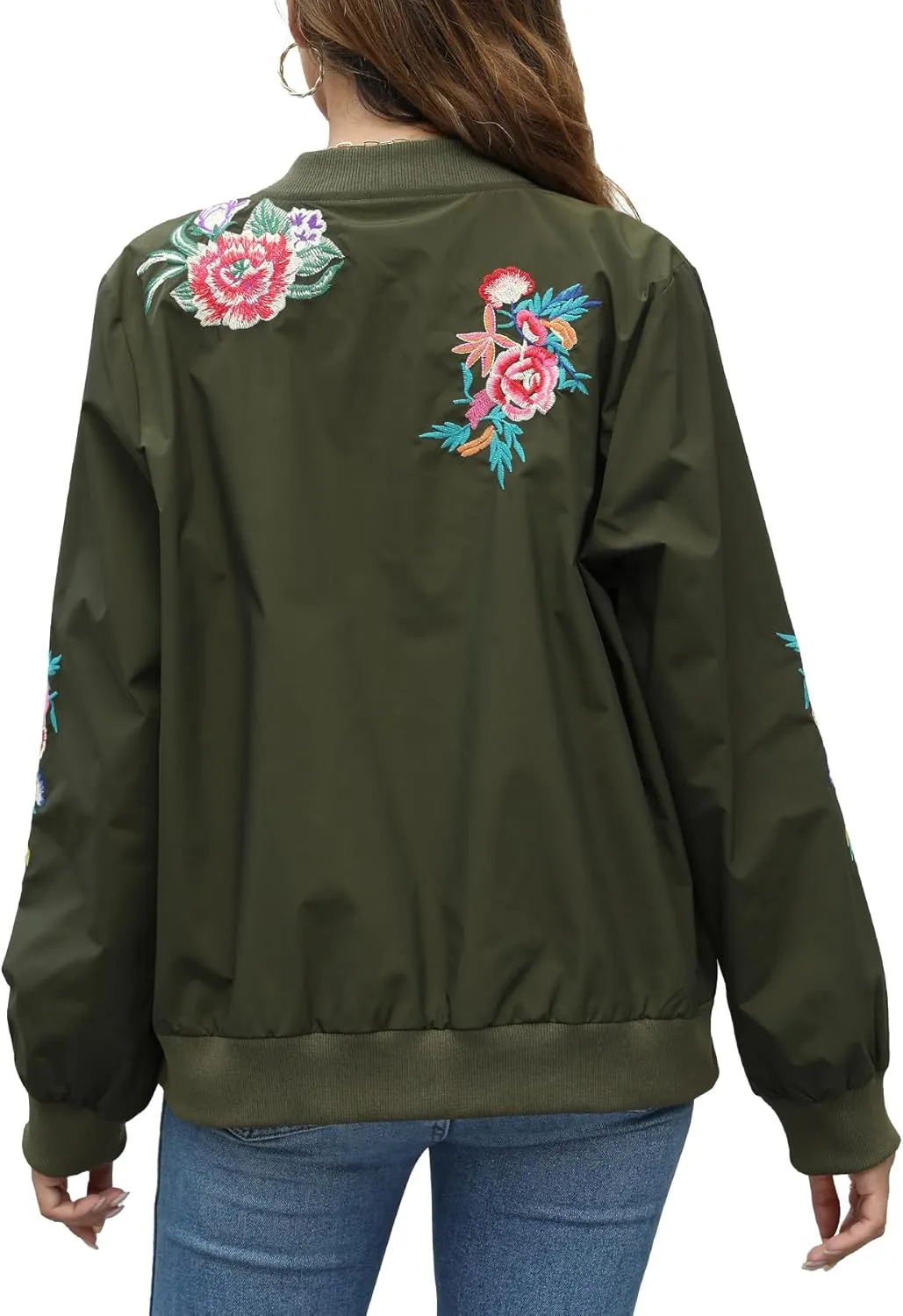Higustar embroidery Jackets for Women Bomber Satin Floral Embroidered Mexican Style Outwear Jacket Spring Fall Zip Up Coat