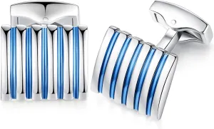 HONEY BEAR Rectangle Striped Cufflinks for Mens Business Wedding Gift Blue