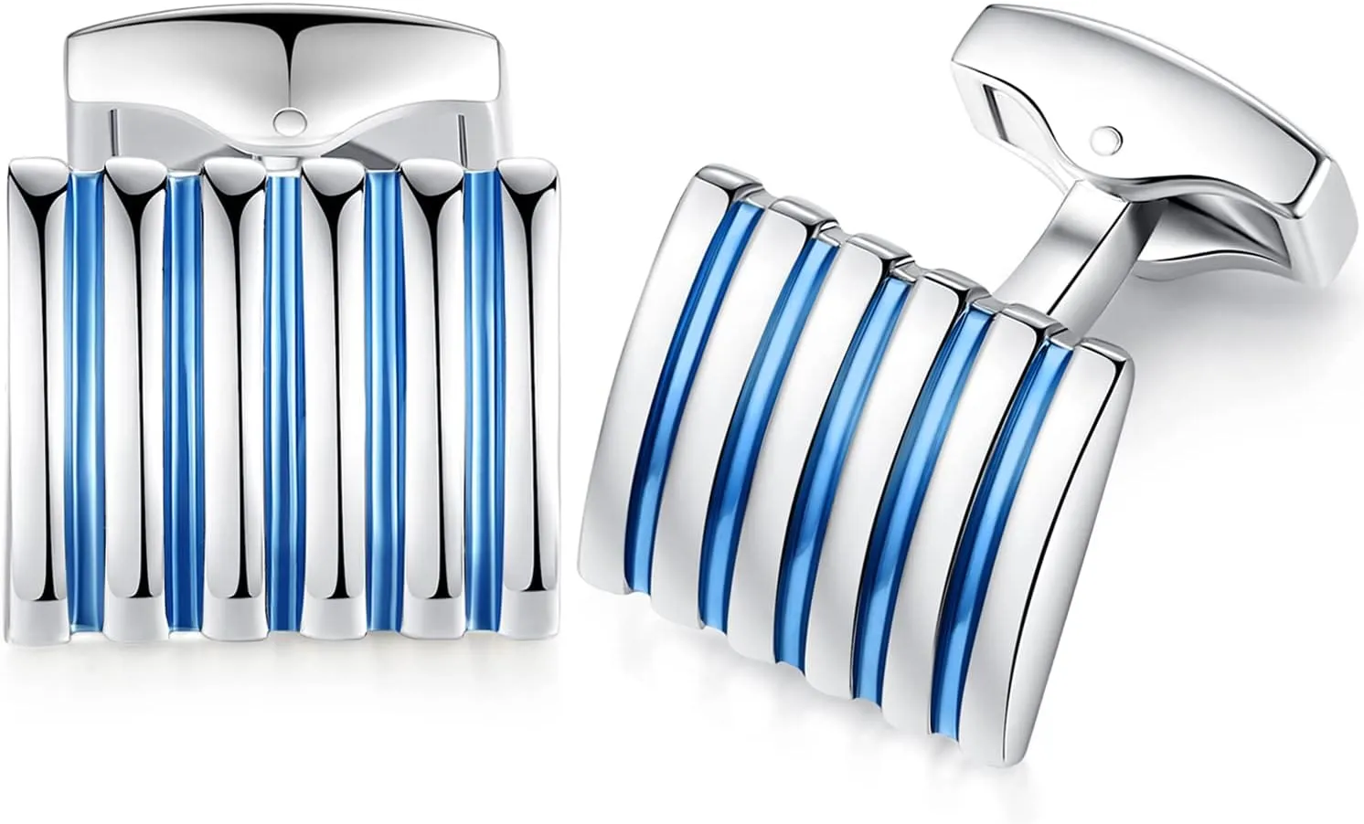 HONEY BEAR Rectangle Striped Cufflinks for Mens Business Wedding Gift Blue