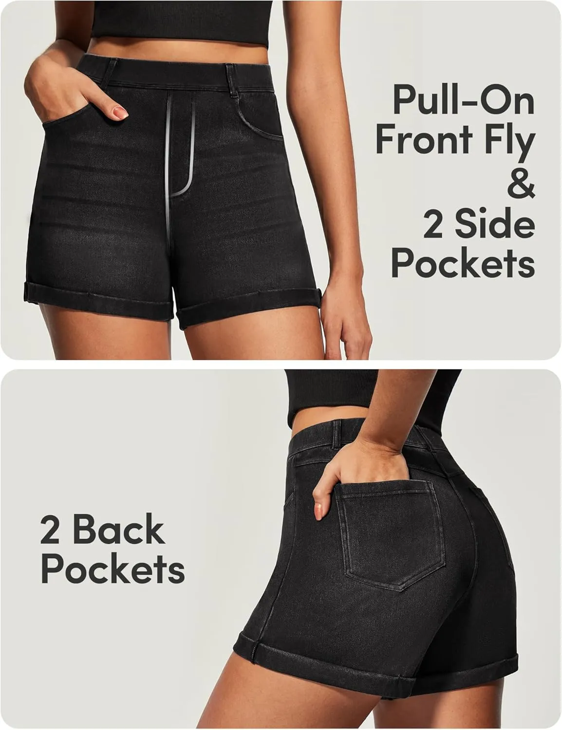 IUGA Stretchy Jorts Women Pull On Jean Shorts Womens High Waisted Folded Hem Denim Shorts Summer Casual with Pockets