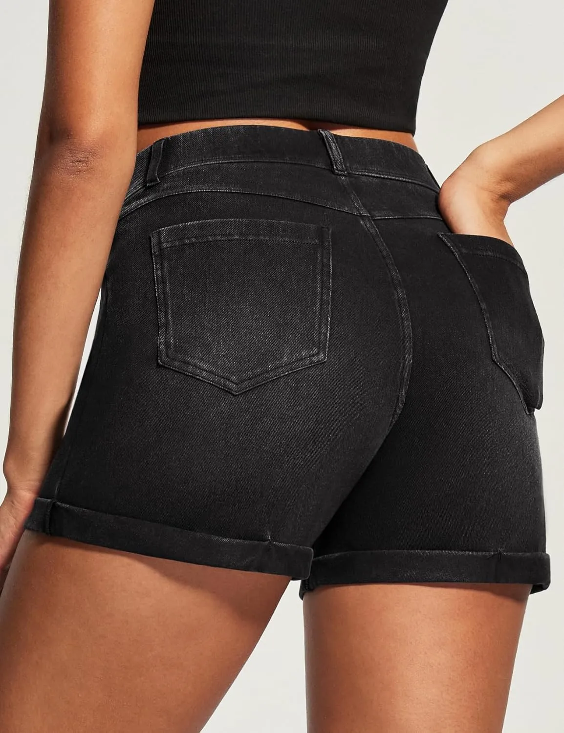 IUGA Stretchy Jorts Women Pull On Jean Shorts Womens High Waisted Folded Hem Denim Shorts Summer Casual with Pockets