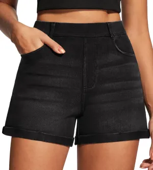 IUGA Stretchy Jorts Women Pull On Jean Shorts Womens High Waisted Folded Hem Denim Shorts Summer Casual with Pockets