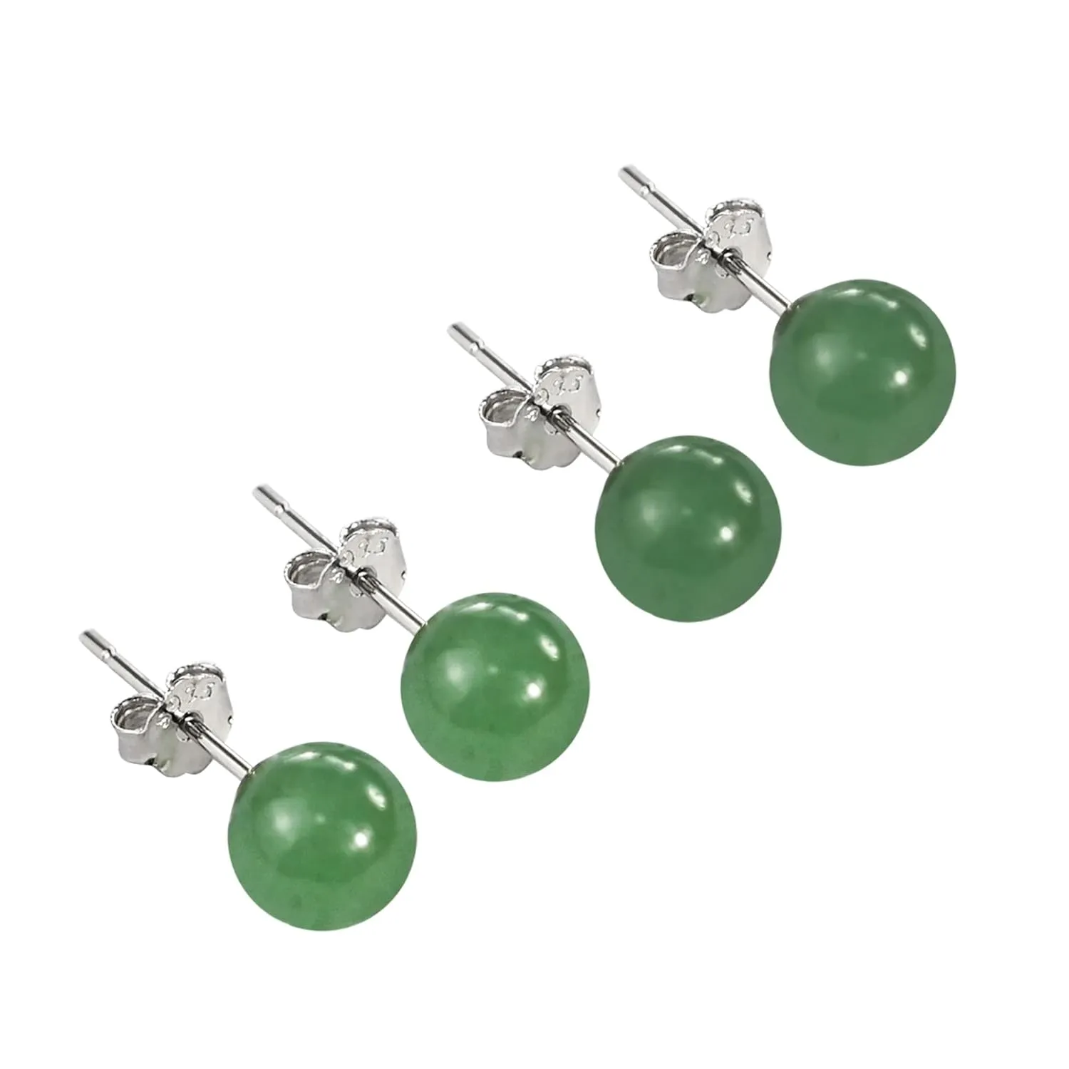 Jade Earrings Studs, 8mm Dark Green Jade Earrings for Women, Sterling Silver Stud Earrings for Sensitive Ears, Jade Jewelry for Women & Men, Good Luck Handmade Earrings Gift for Birthday Anniversary