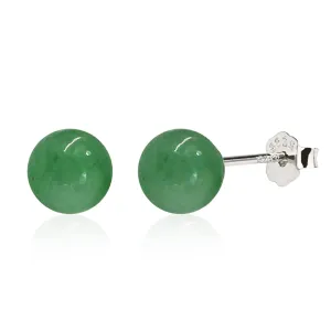 Jade Earrings Studs, 8mm Dark Green Jade Earrings for Women, Sterling Silver Stud Earrings for Sensitive Ears, Jade Jewelry for Women & Men, Good Luck Handmade Earrings Gift for Birthday Anniversary