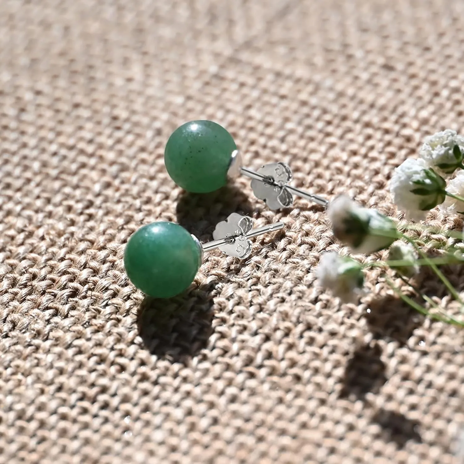 Jade Earrings Studs, 8mm Dark Green Jade Earrings for Women, Sterling Silver Stud Earrings for Sensitive Ears, Jade Jewelry for Women & Men, Good Luck Handmade Earrings Gift for Birthday Anniversary