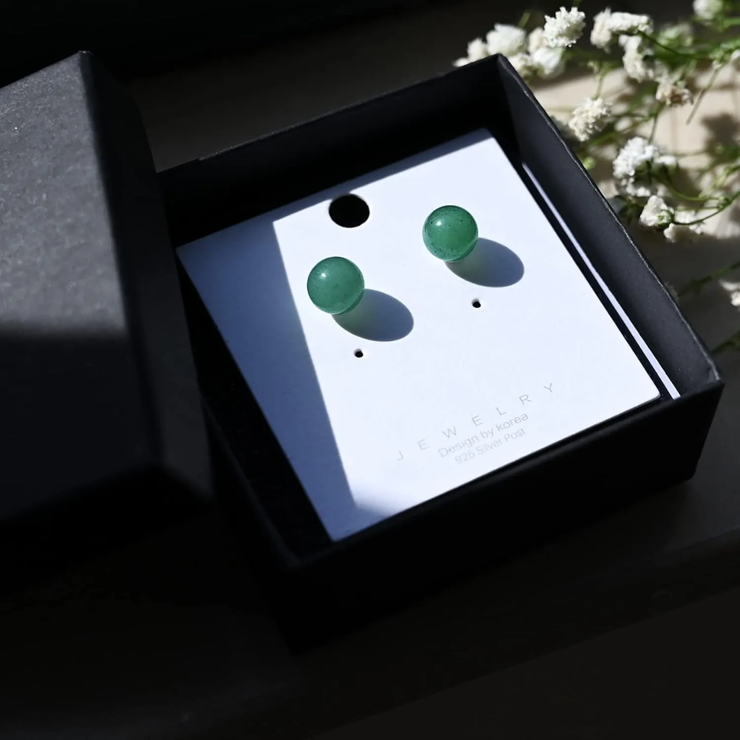 Jade Earrings Studs, 8mm Dark Green Jade Earrings for Women, Sterling Silver Stud Earrings for Sensitive Ears, Jade Jewelry for Women & Men, Good Luck Handmade Earrings Gift for Birthday Anniversary