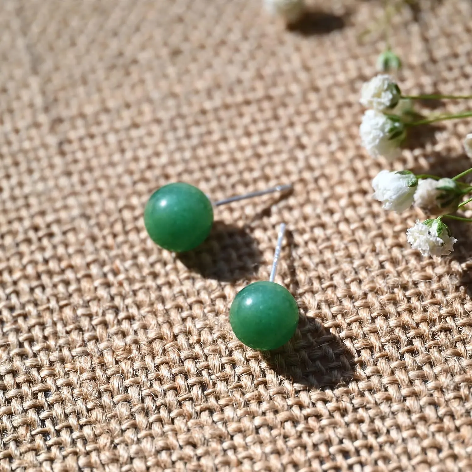 Jade Earrings Studs, 8mm Dark Green Jade Earrings for Women, Sterling Silver Stud Earrings for Sensitive Ears, Jade Jewelry for Women & Men, Good Luck Handmade Earrings Gift for Birthday Anniversary