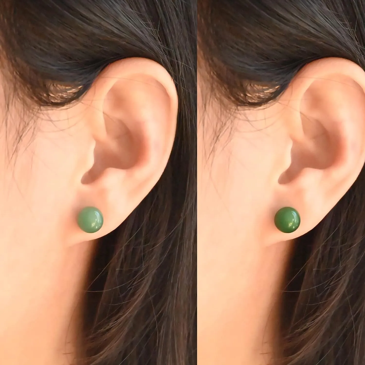 Jade Earrings Studs, 8mm Dark Green Jade Earrings for Women, Sterling Silver Stud Earrings for Sensitive Ears, Jade Jewelry for Women & Men, Good Luck Handmade Earrings Gift for Birthday Anniversary
