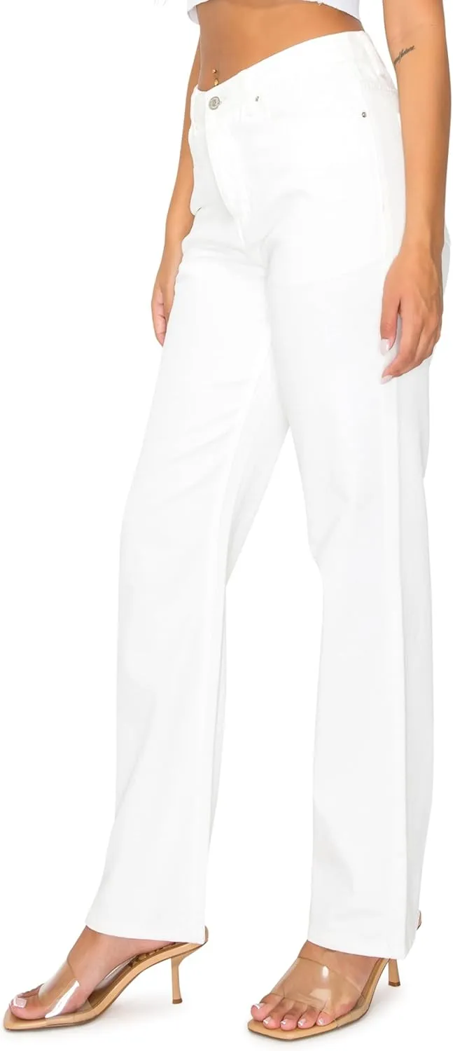 KHAKI & BLUE Womens Denim Jeans  High Waisted Straight Leg Pants with Button Down Closure