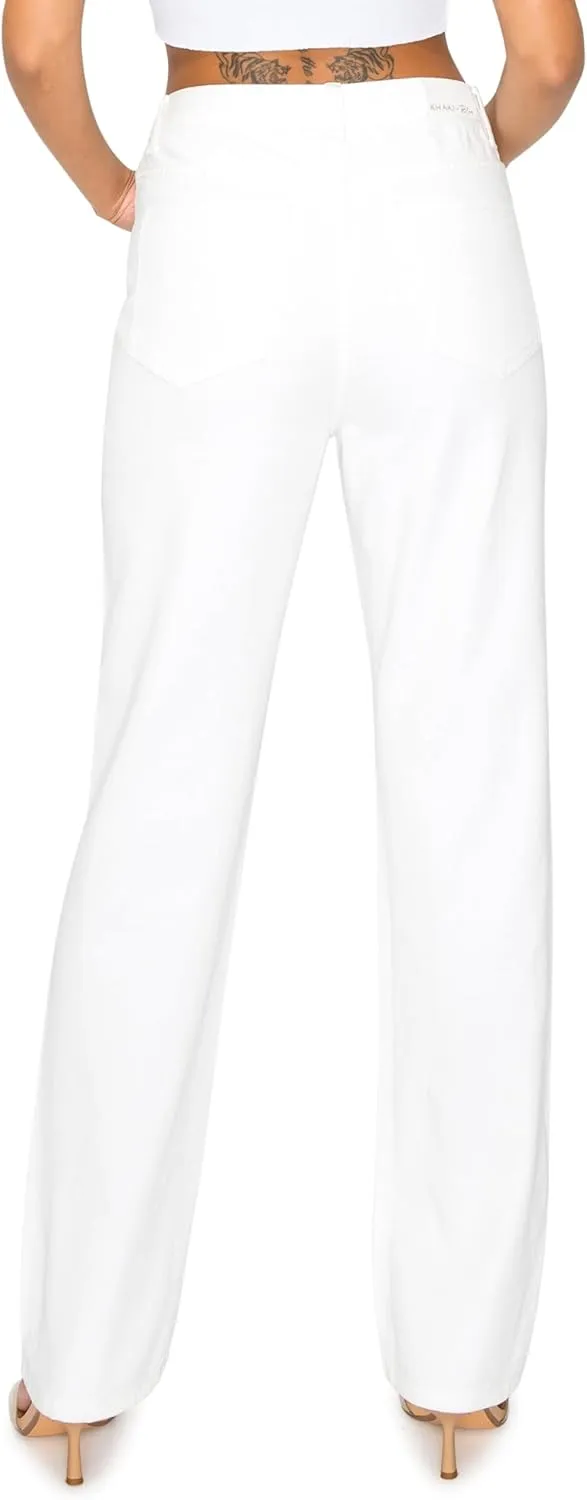 KHAKI & BLUE Womens Denim Jeans  High Waisted Straight Leg Pants with Button Down Closure