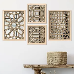 kotart Wall Mirror Decor Panel Wooden Hanging Rectangular Wall Decor Frame for Living Room, Bedroom - Decorative Mirror Wooden Wall Hanging for Home Decor - Wooden Jharokha Frames Mirror (Style06)