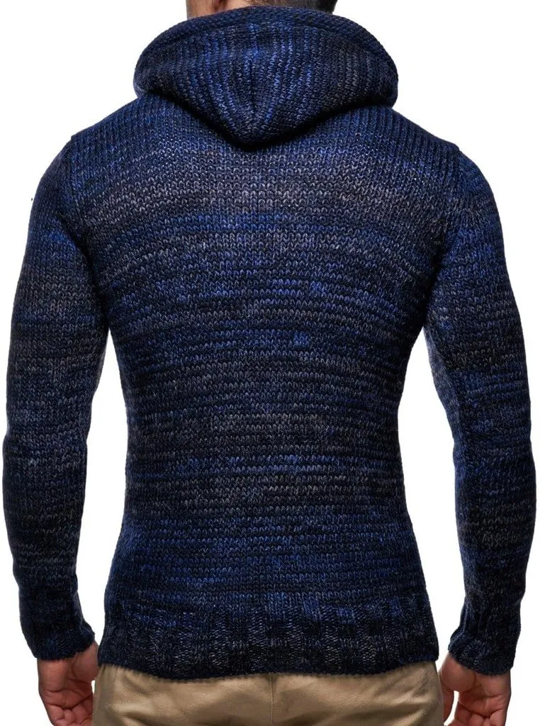 Leif Nelson Men's Knitted Sweater - Slim Pullover Sweaters for Men with Hoodie
