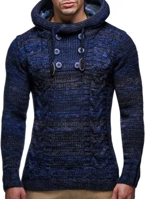 Leif Nelson Men's Knitted Sweater - Slim Pullover Sweaters for Men with Hoodie