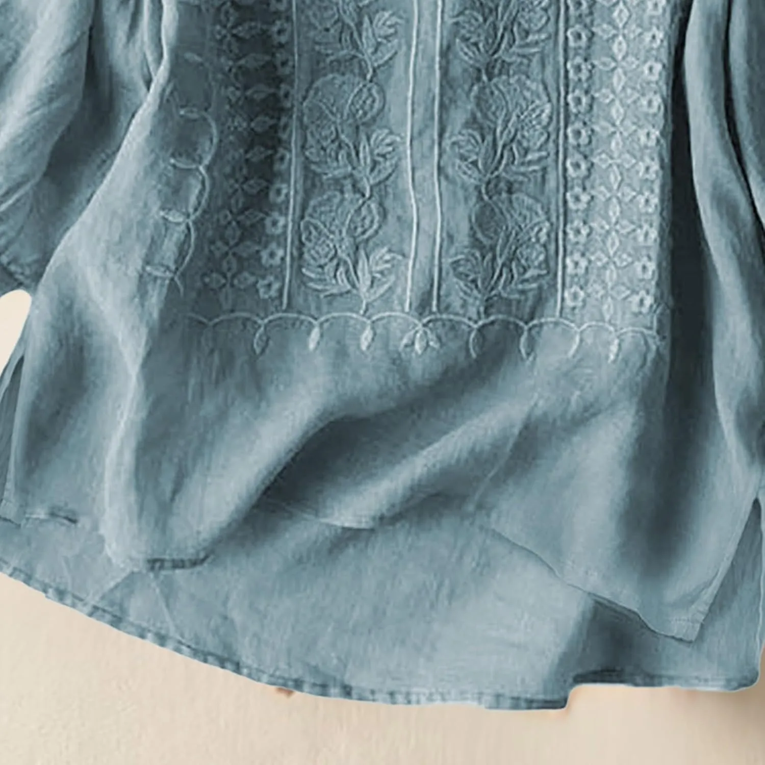 Linen Shirts for Women 2025 Women's Summer Linen 3/4 Sleeve Tunics Retro Embroidered Boho Loose Casual Styles