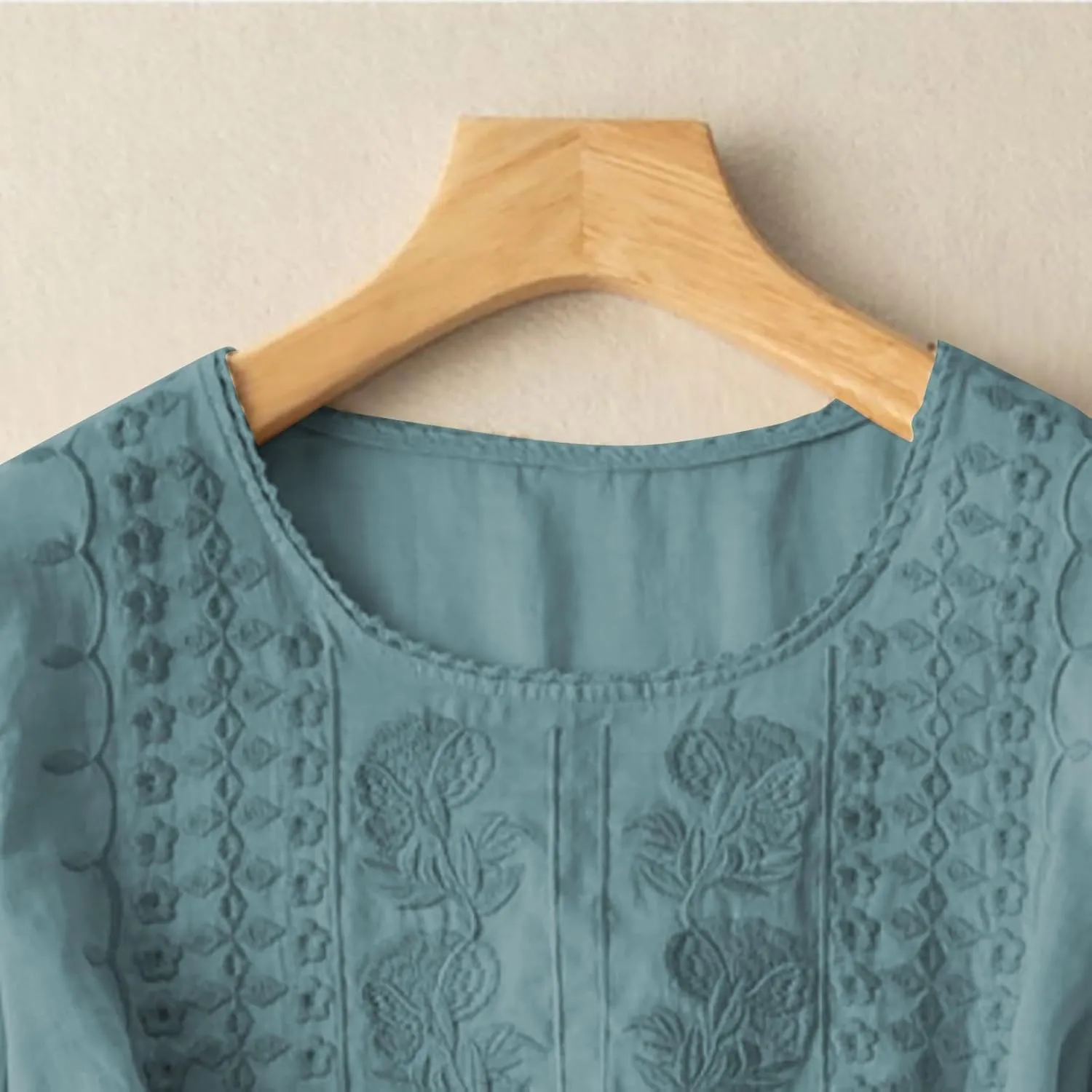 Linen Shirts for Women 2025 Women's Summer Linen 3/4 Sleeve Tunics Retro Embroidered Boho Loose Casual Styles
