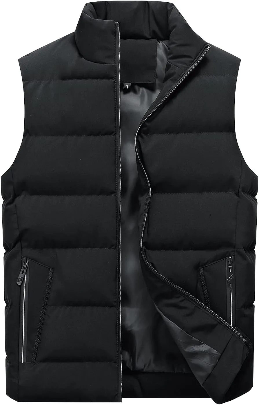 Locachy Men's Outdoor Casual Full Zipper Stand Collar Padded Vest Coats Sleeveless Jacket