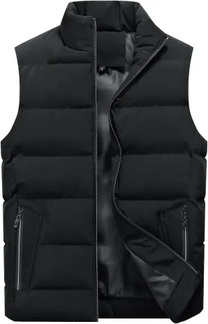 Locachy Men's Outdoor Casual Full Zipper Stand Collar Padded Vest Coats Sleeveless Jacket
