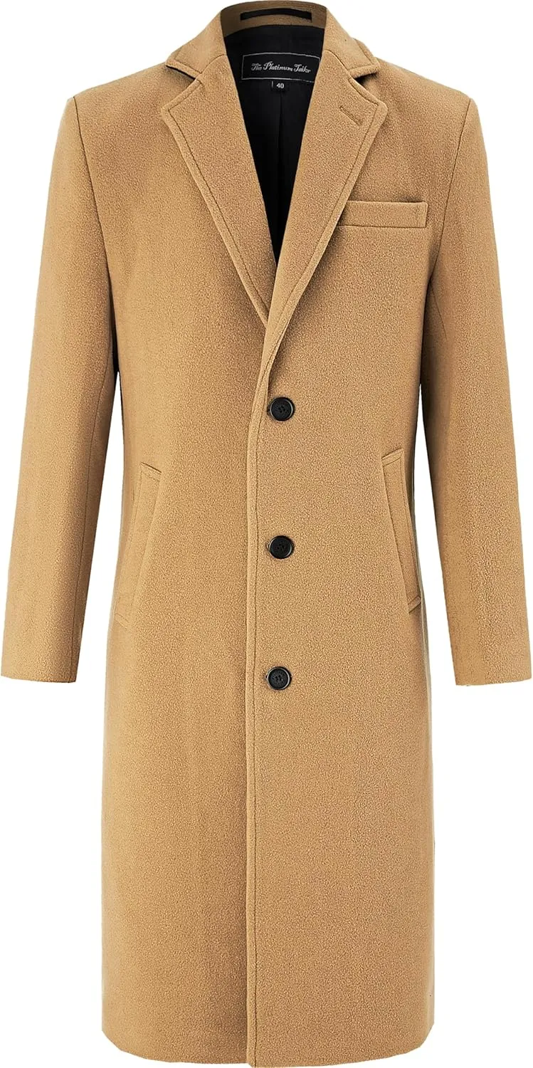 Mens Black Overcoat Wool & Cashmere Warm Winter Mod Coat Black Lining Jacket