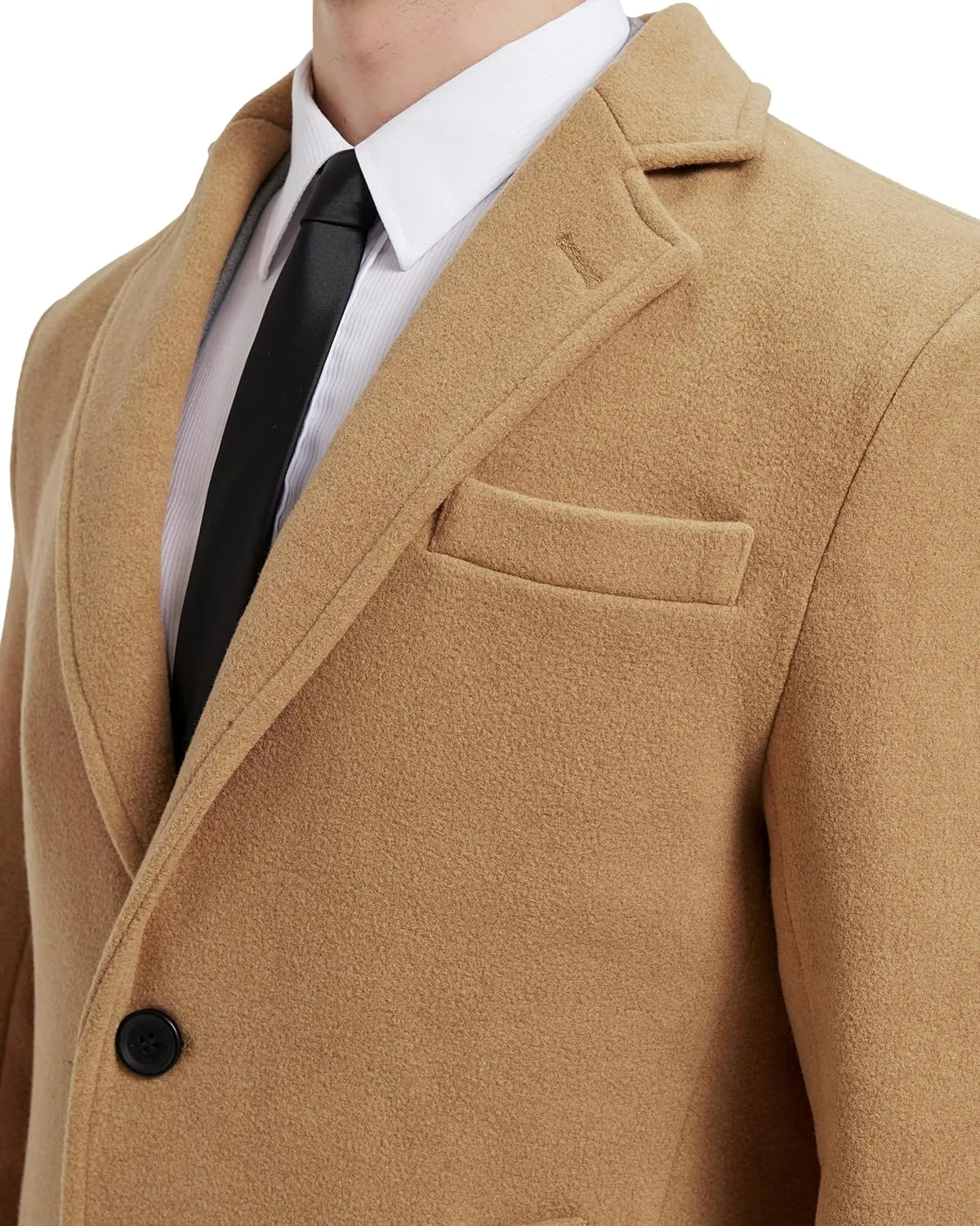 Mens Black Overcoat Wool & Cashmere Warm Winter Mod Coat Black Lining Jacket