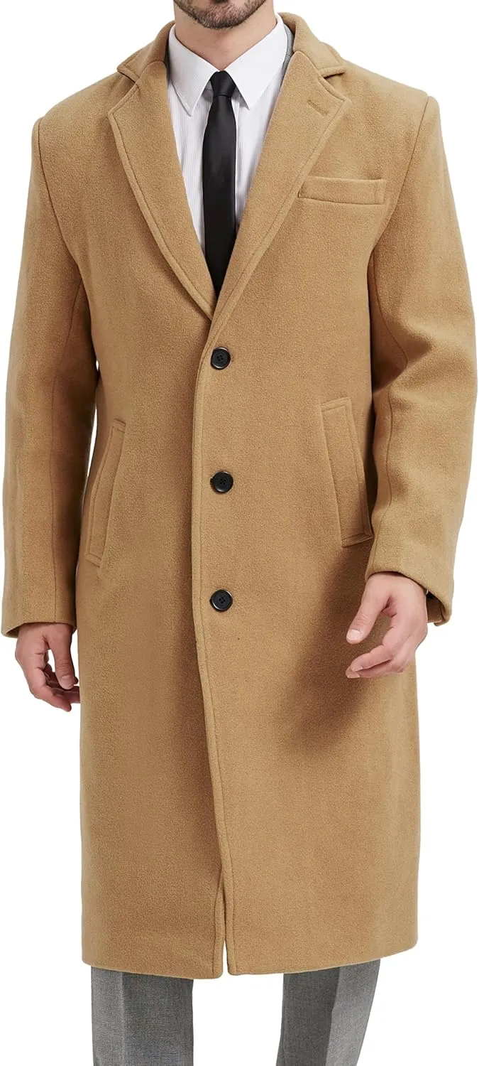 Mens Black Overcoat Wool & Cashmere Warm Winter Mod Coat Black Lining Jacket