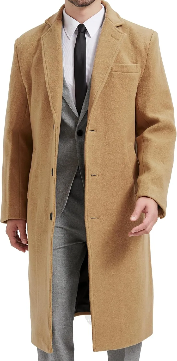 Mens Black Overcoat Wool & Cashmere Warm Winter Mod Coat Black Lining Jacket