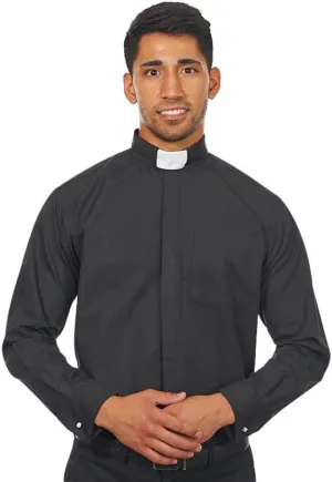 Men's Long Sleeves Tab Collar Clergy Shirt Black
