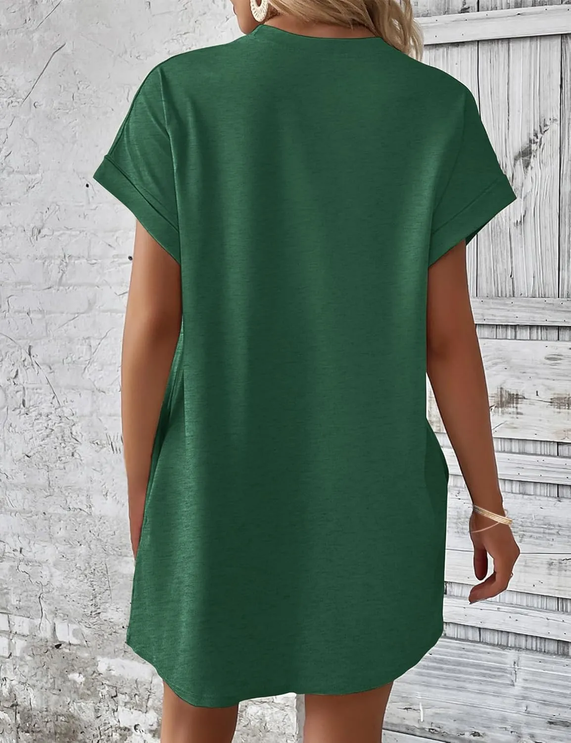 Minclouse Women's Casual Cap Short Sleeves Mini Dresses Cute Pleated T Shirt Dress with Pockets