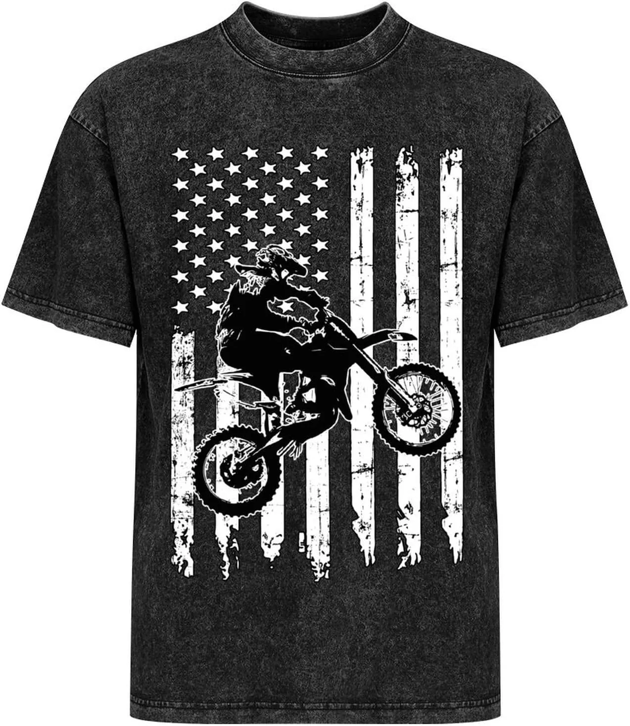 Motocross Dirt Bike Vintage Men's T Shirt Round Neck Drop Shoulder Tee Top Short Sleeve Pullover for Women