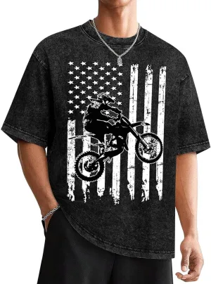 Motocross Dirt Bike Vintage Men's T Shirt Round Neck Drop Shoulder Tee Top Short Sleeve Pullover for Women
