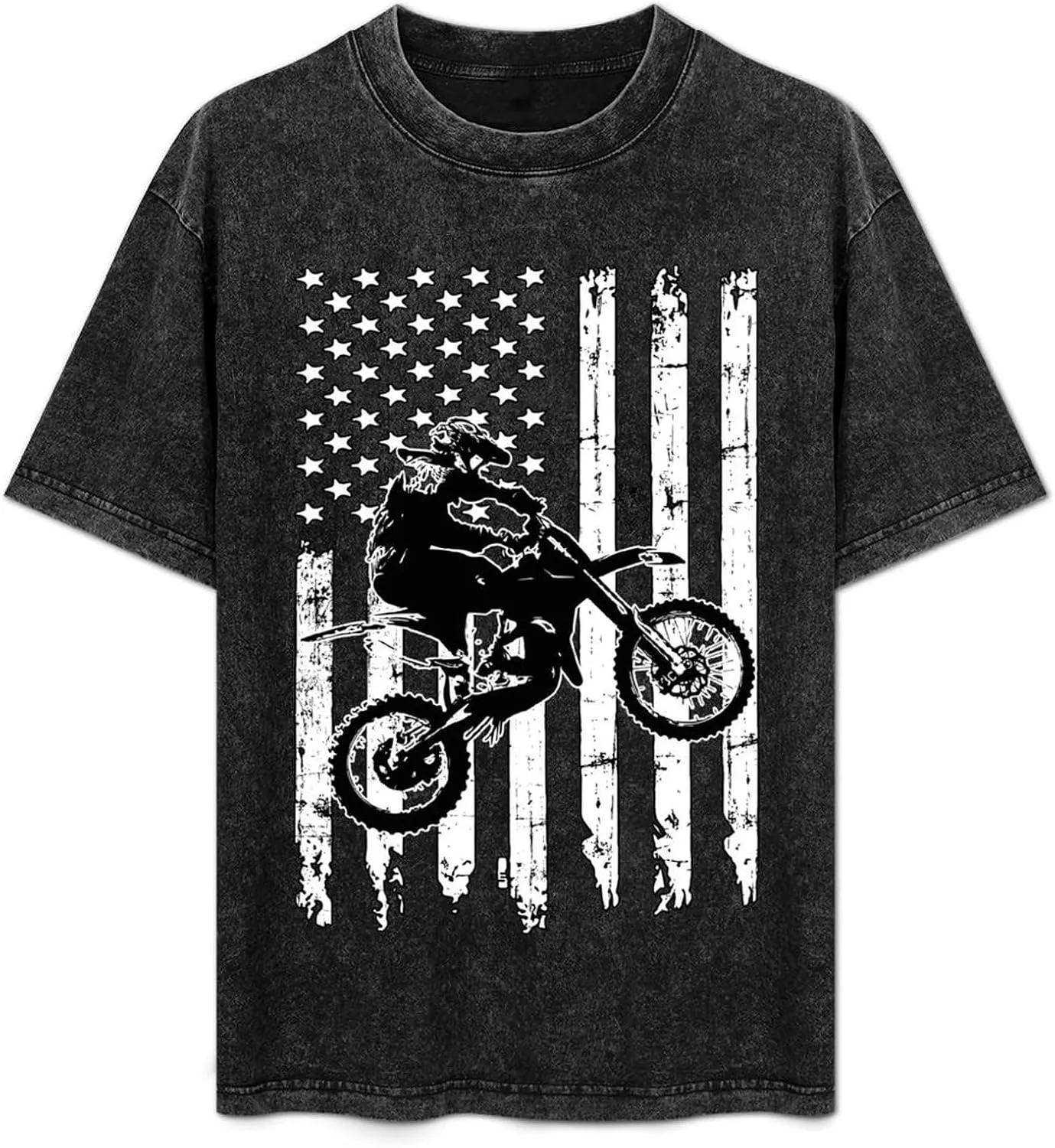 Motocross Dirt Bike Vintage Men's T Shirt Round Neck Drop Shoulder Tee Top Short Sleeve Pullover for Women